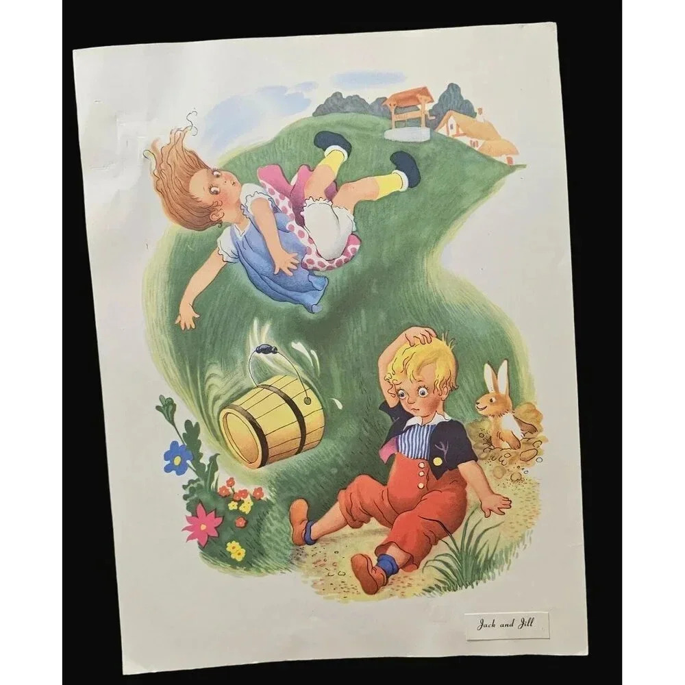 Vintage Mother Goose Nursery Rhyme Prints Set of 8 Loose Prints Only No Frames